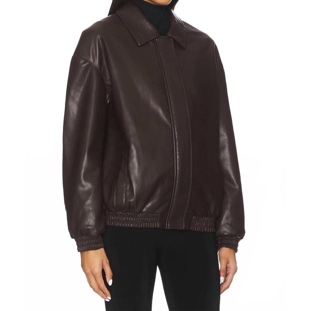 NEW ENZA COSTA bomber leather jacket in dark brown - Picture 4 of 9